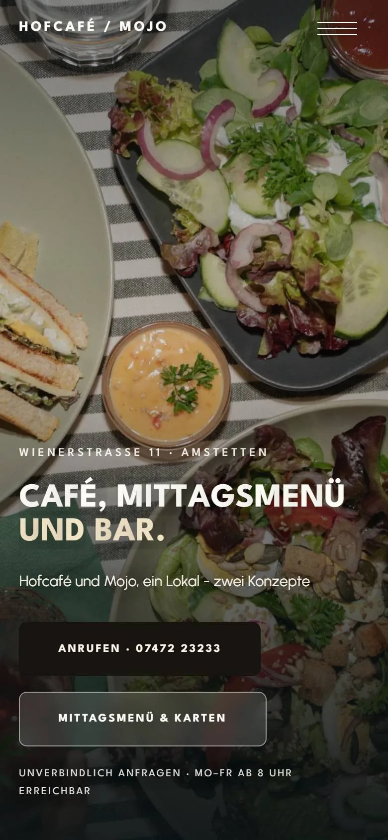 Startseite der Hofcafé-Website am Handy