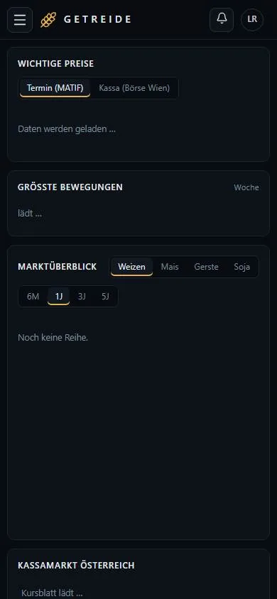 Das Getreideterminal am Handy